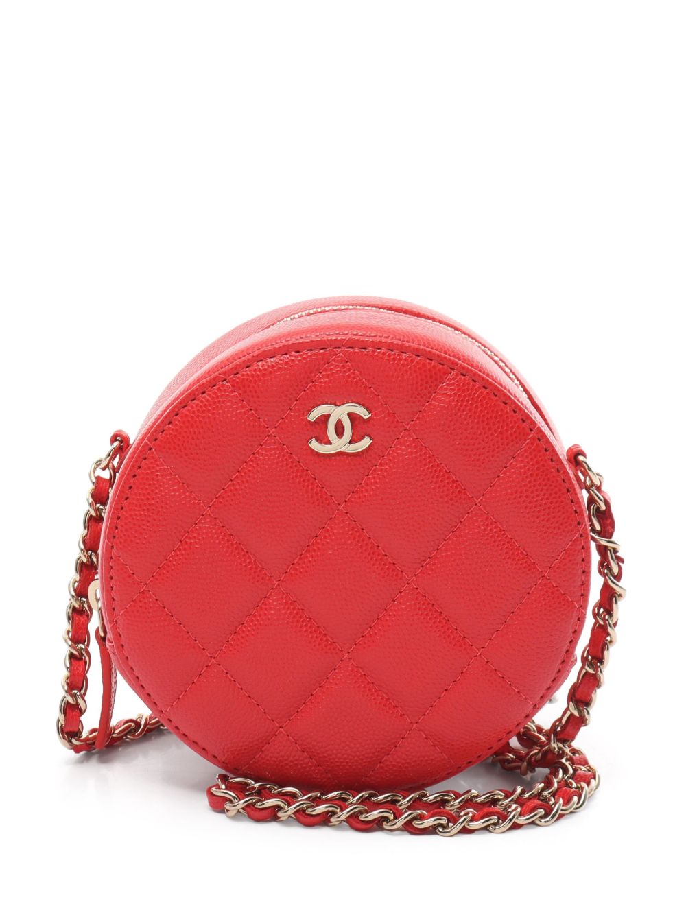 CHANEL Pre-Owned CC 标牌迷你圆形斜挎包（2019年典藏款） - 红色