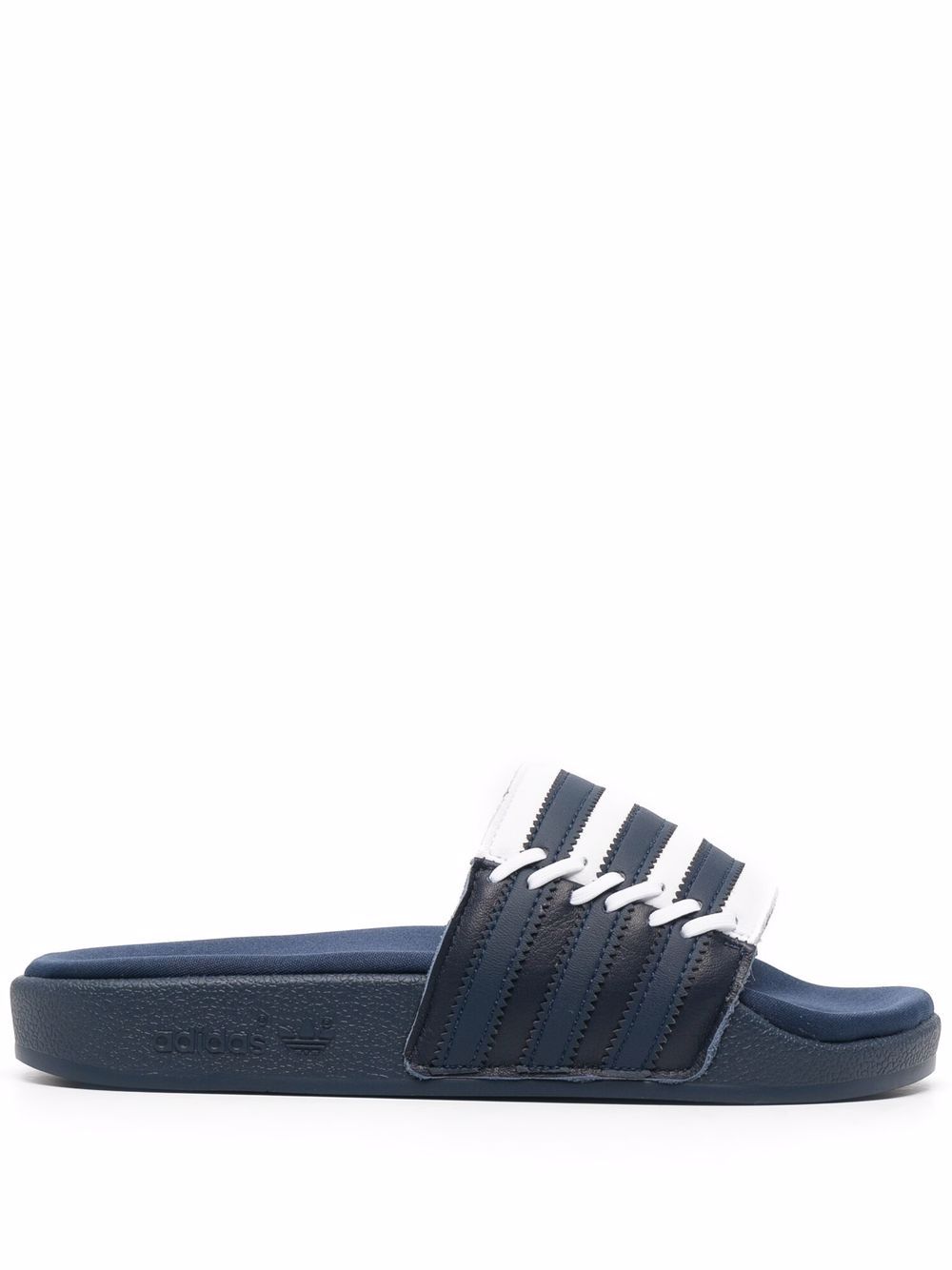 adidas 条纹印花泳池拖鞋 - 蓝色