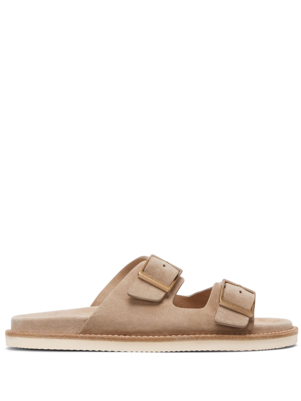 Brunello Cucinelli 双扣环绒面皮凉鞋 - 中性色