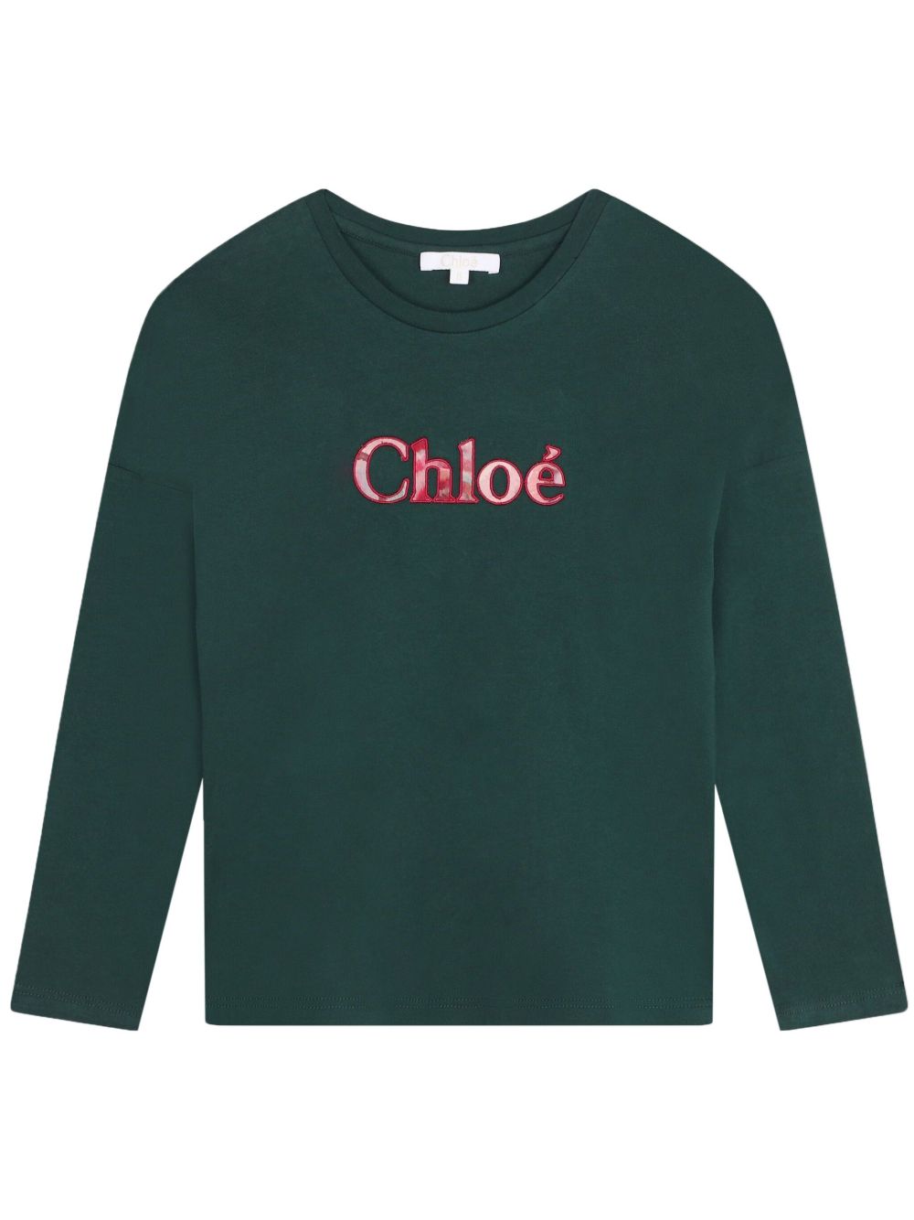 Chloé Kids logo刺绣棉T恤 - 绿色