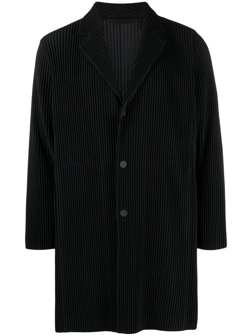 Issey Miyake Men 百褶长款外套 - 黑色