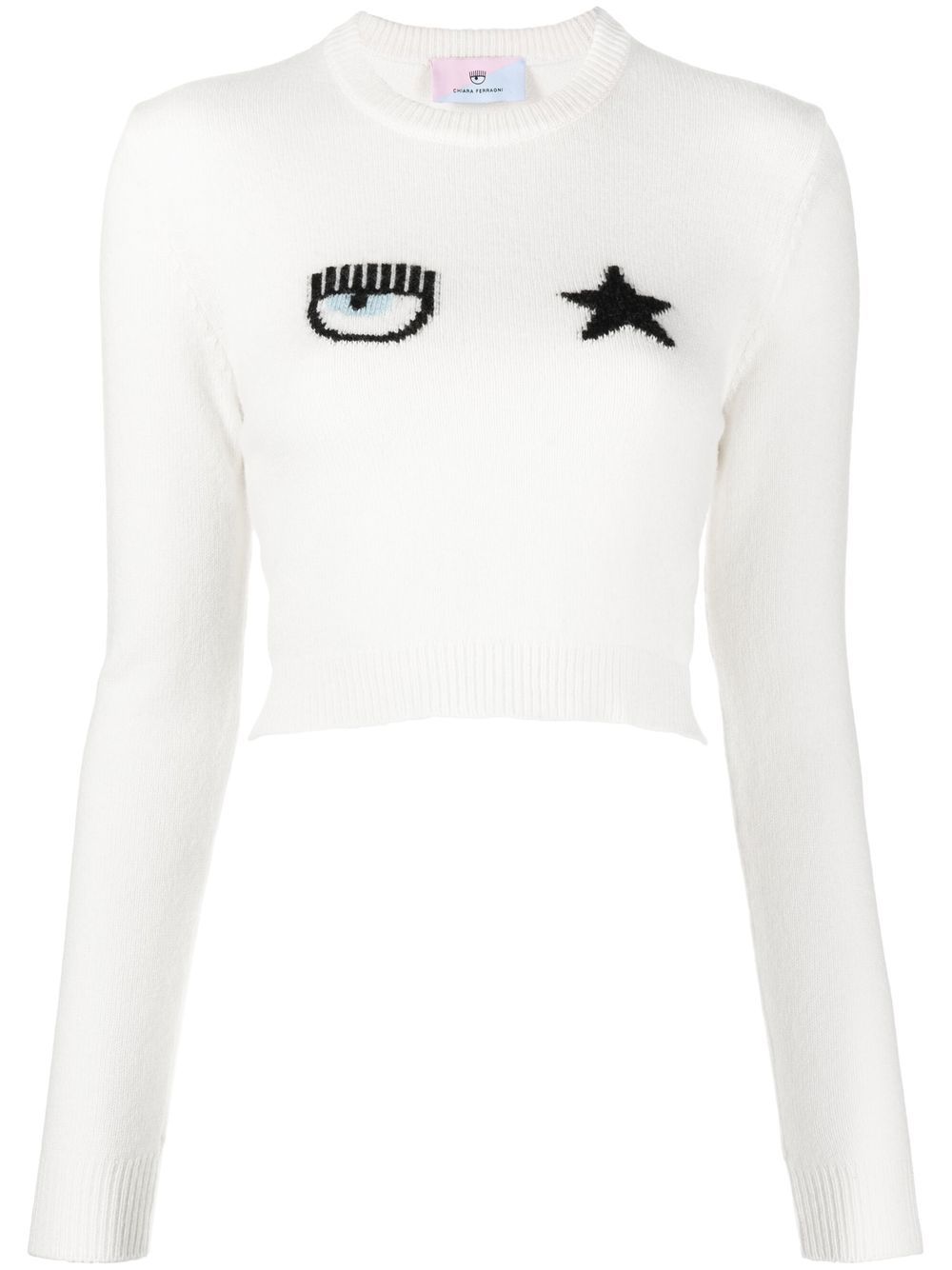 Chiara Ferragni logo刺绣针织毛衣 - 白色