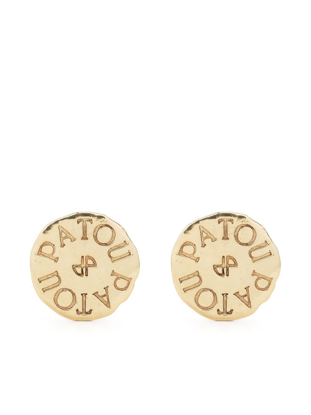 Patou logo雕刻钱币吊饰耳环 - 金色