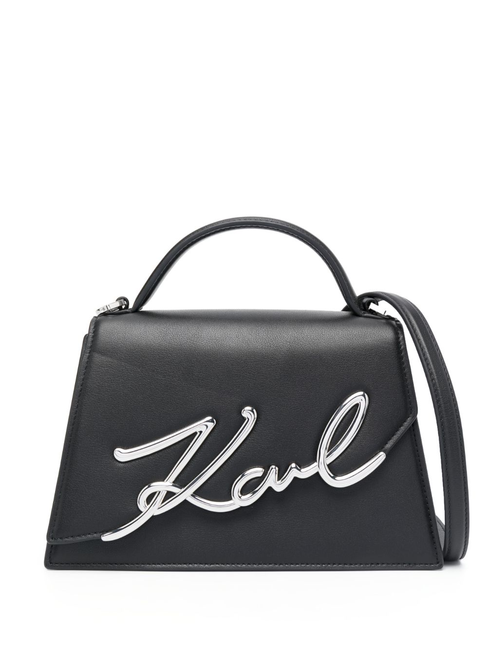 Karl Lagerfeld Signature 皮质斜挎包 - 黑色