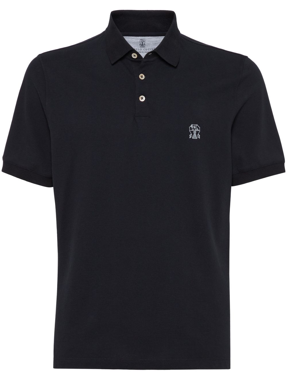 Brunello Cucinelli logo刺绣棉polo衫 - 黑色