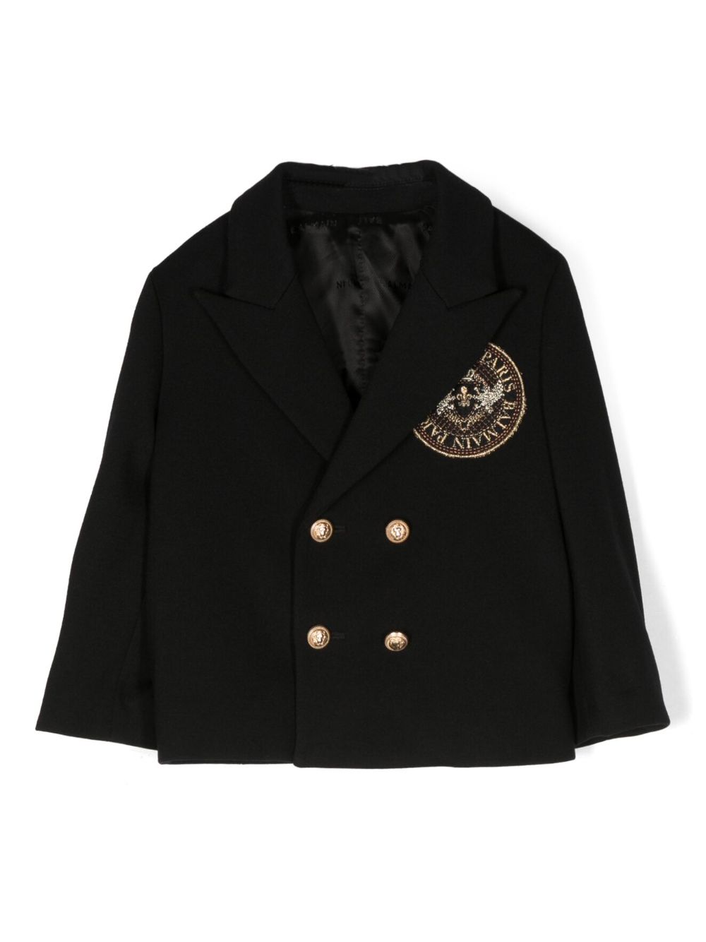 Balmain Kids 标贴双排扣西装夹克 - 黑色