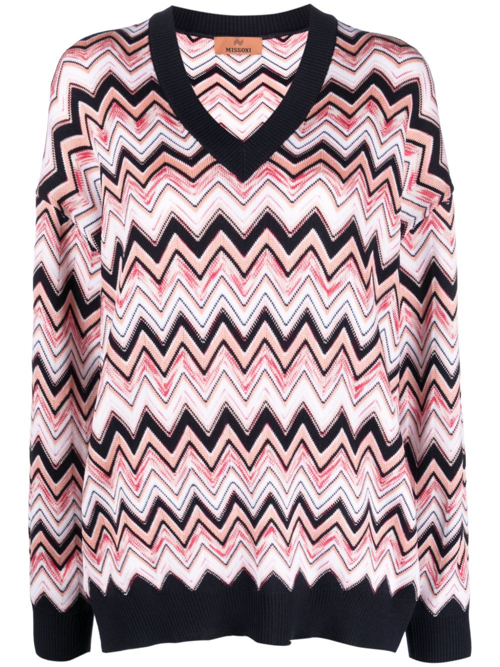 Missoni Z字形图案编织V领毛衣 - 黑色