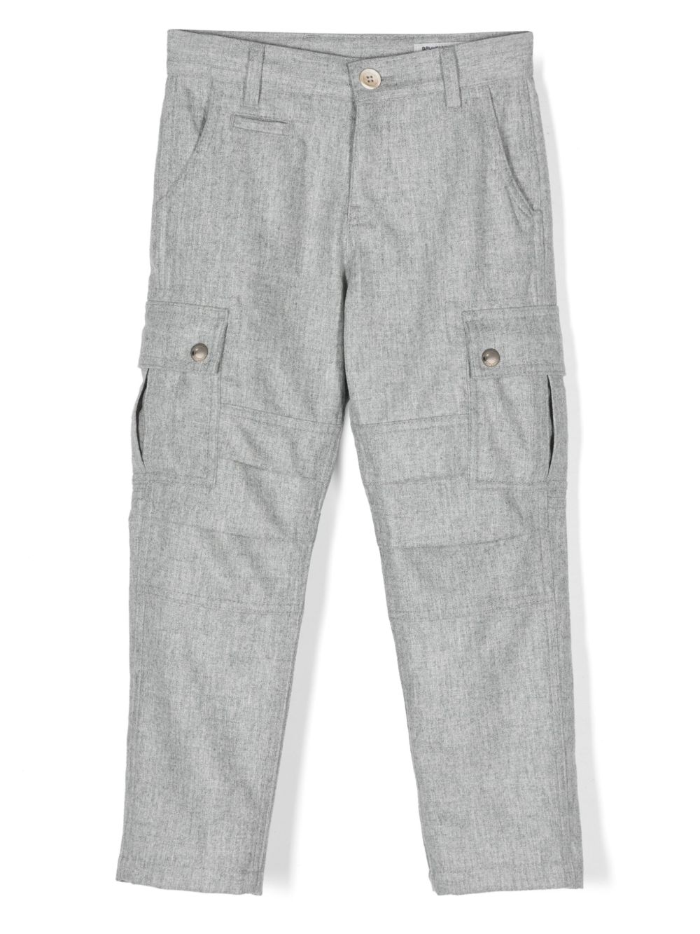 Brunello Cucinelli Kids 初剪羊毛长裤 - 灰色