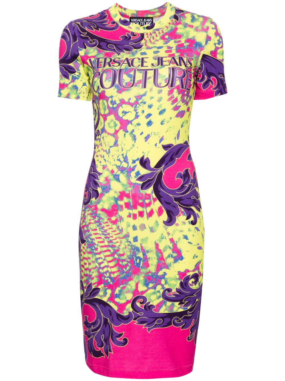 Versace Jeans Couture Animalier 图案印花中长连衣裙 - 黄色