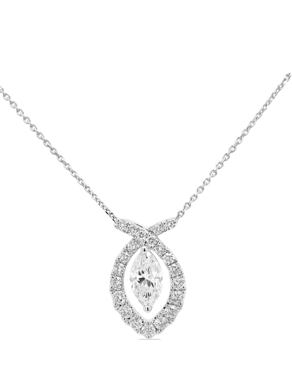 HYT Jewelry 18K白金钻石吊饰项链 - 银色