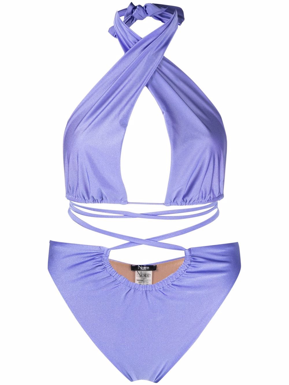 Noire Swimwear 格纹带挂脖连体泳衣 - 蓝色