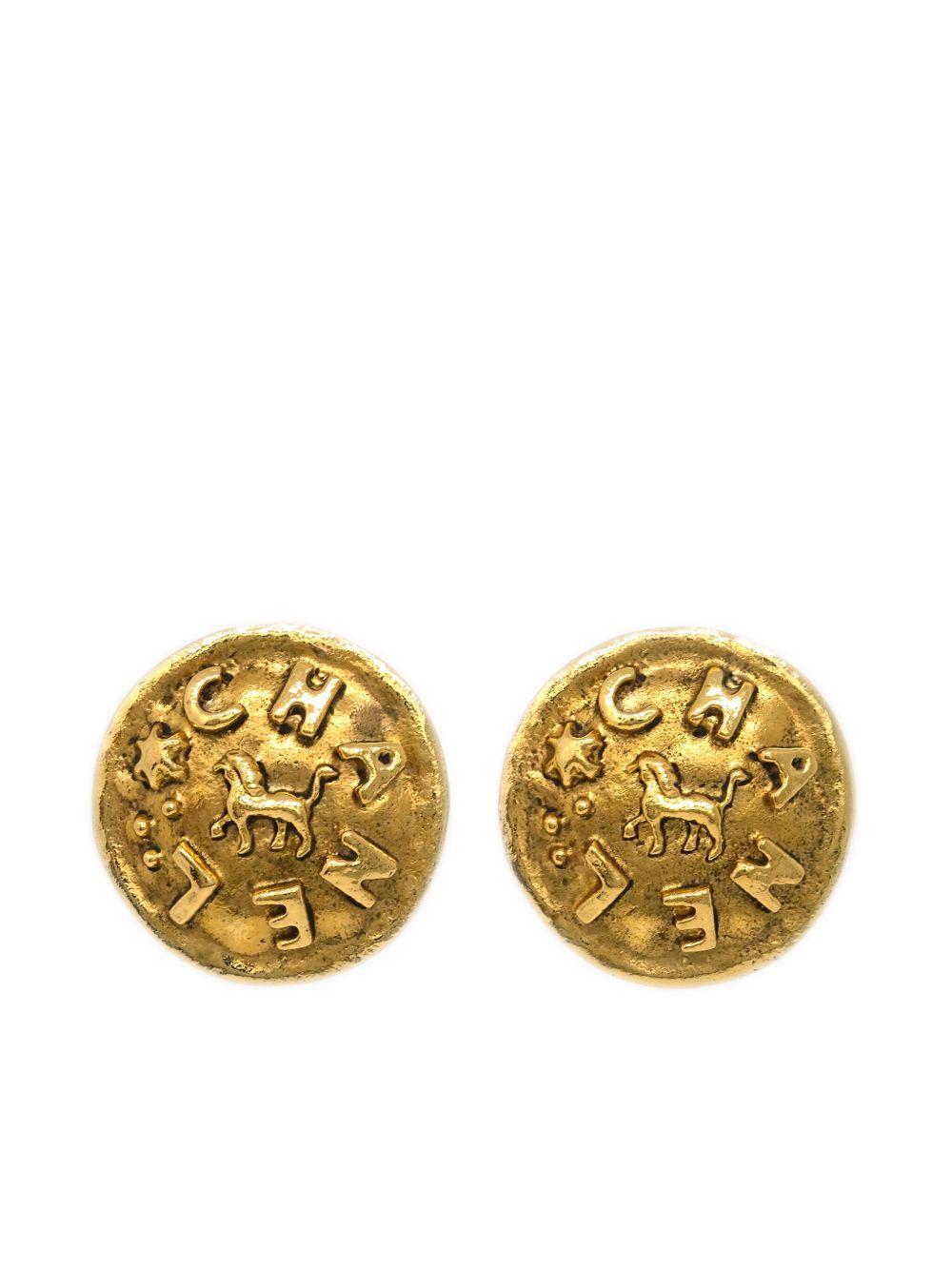 CHANEL Pre-Owned Lion Button 夹扣式耳环（1990-2000年代典藏款） - 金色