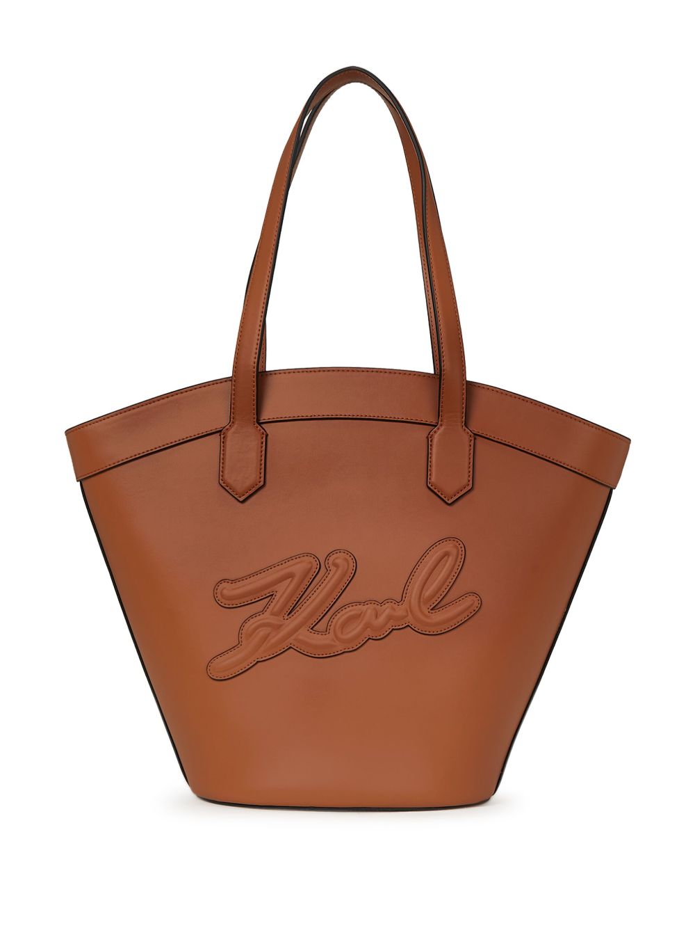 Karl Lagerfeld Signature Tulip 皮质中号手提包 - 褐色