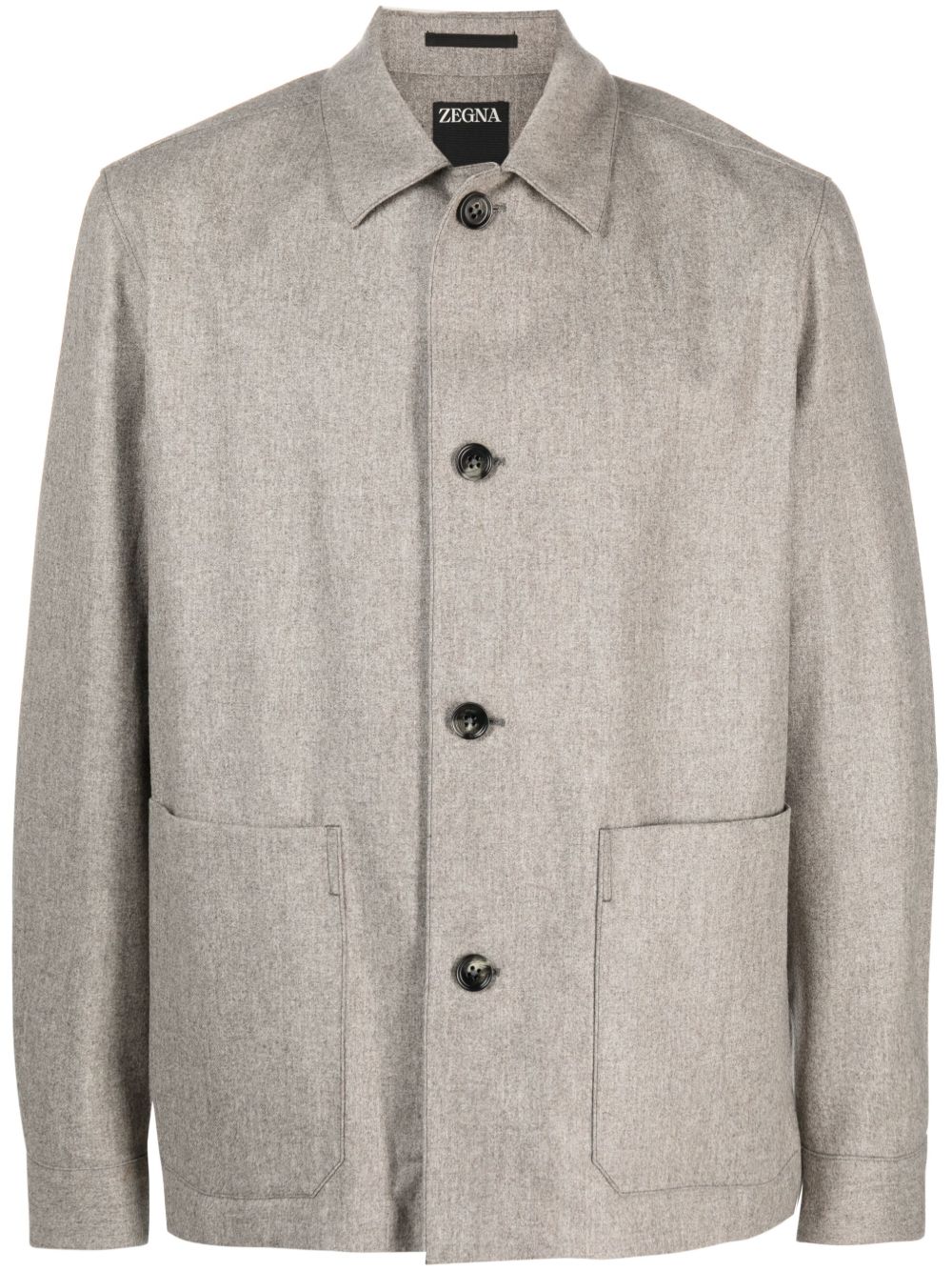 Zegna 纽扣开合羊毛衬衫式夹克 - 灰色