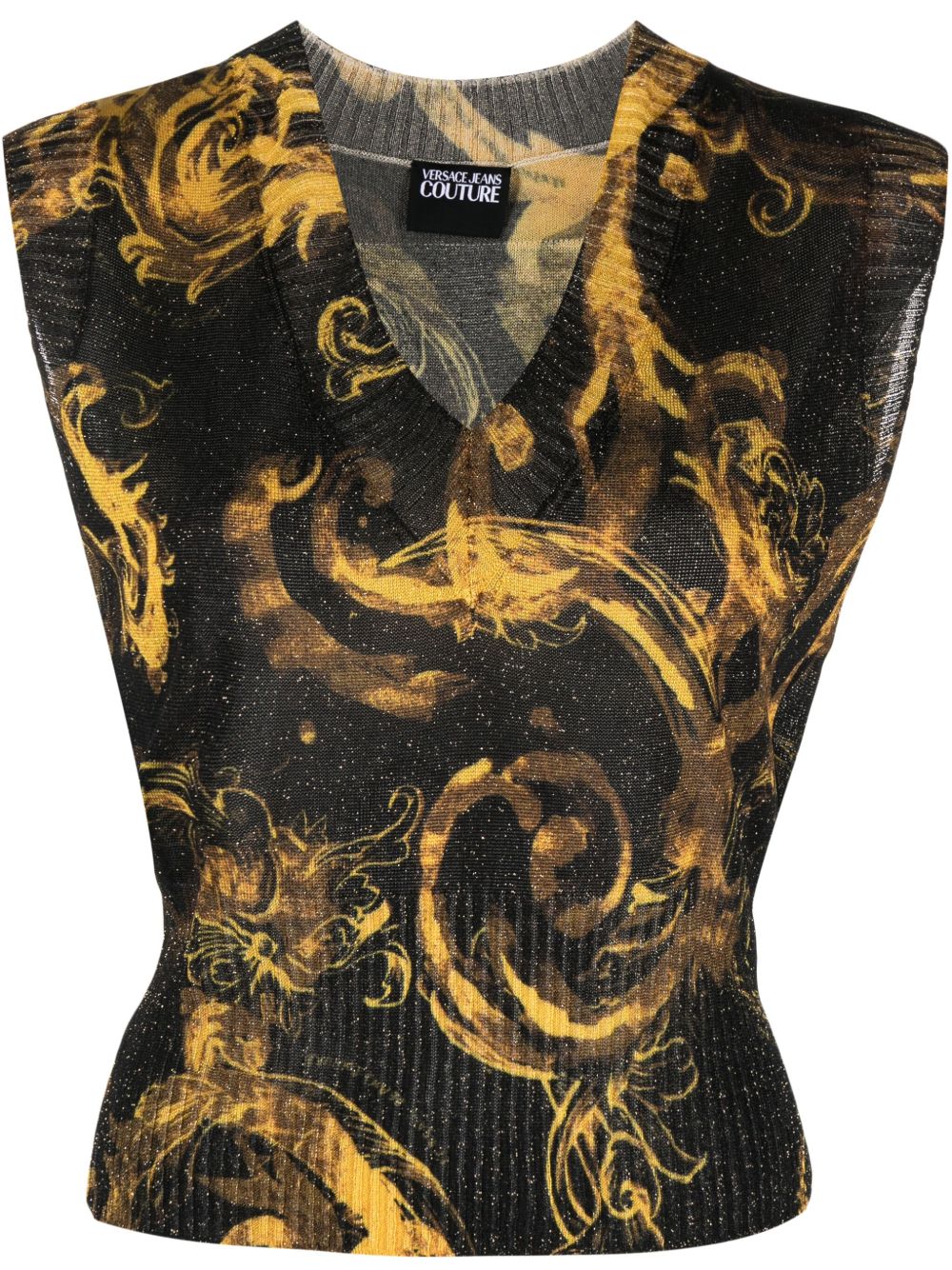 Versace Jeans Couture Barocco 印花logo贴花针织背心 - 黑色
