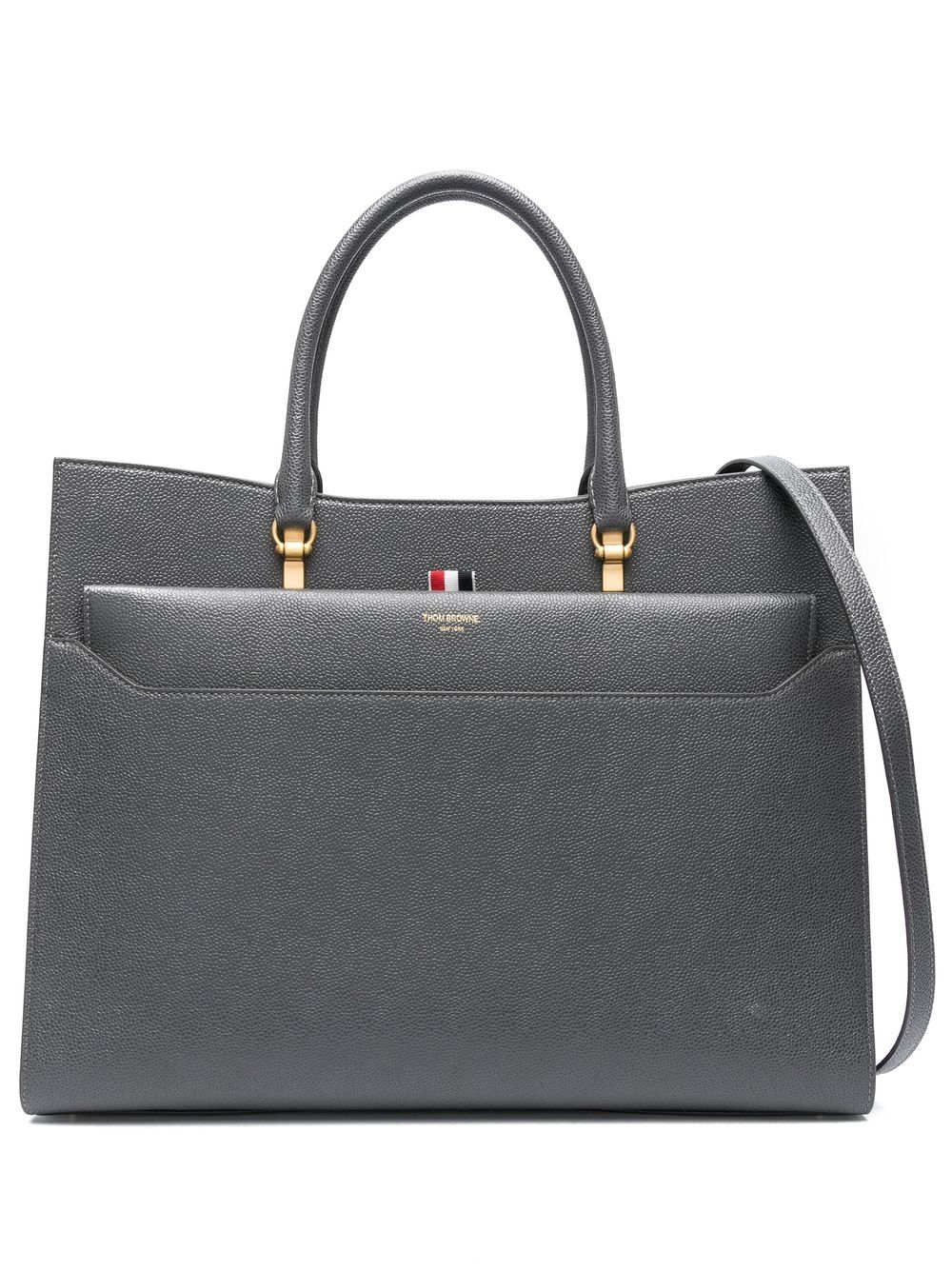 Thom Browne 卵石纹理皮质手提包 - 灰色