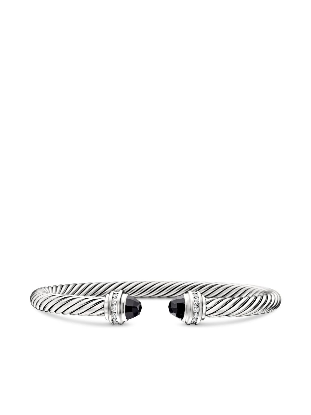 David Yurman 纯银 Classic Cable 钻石缟玛瑙手链 - 银色