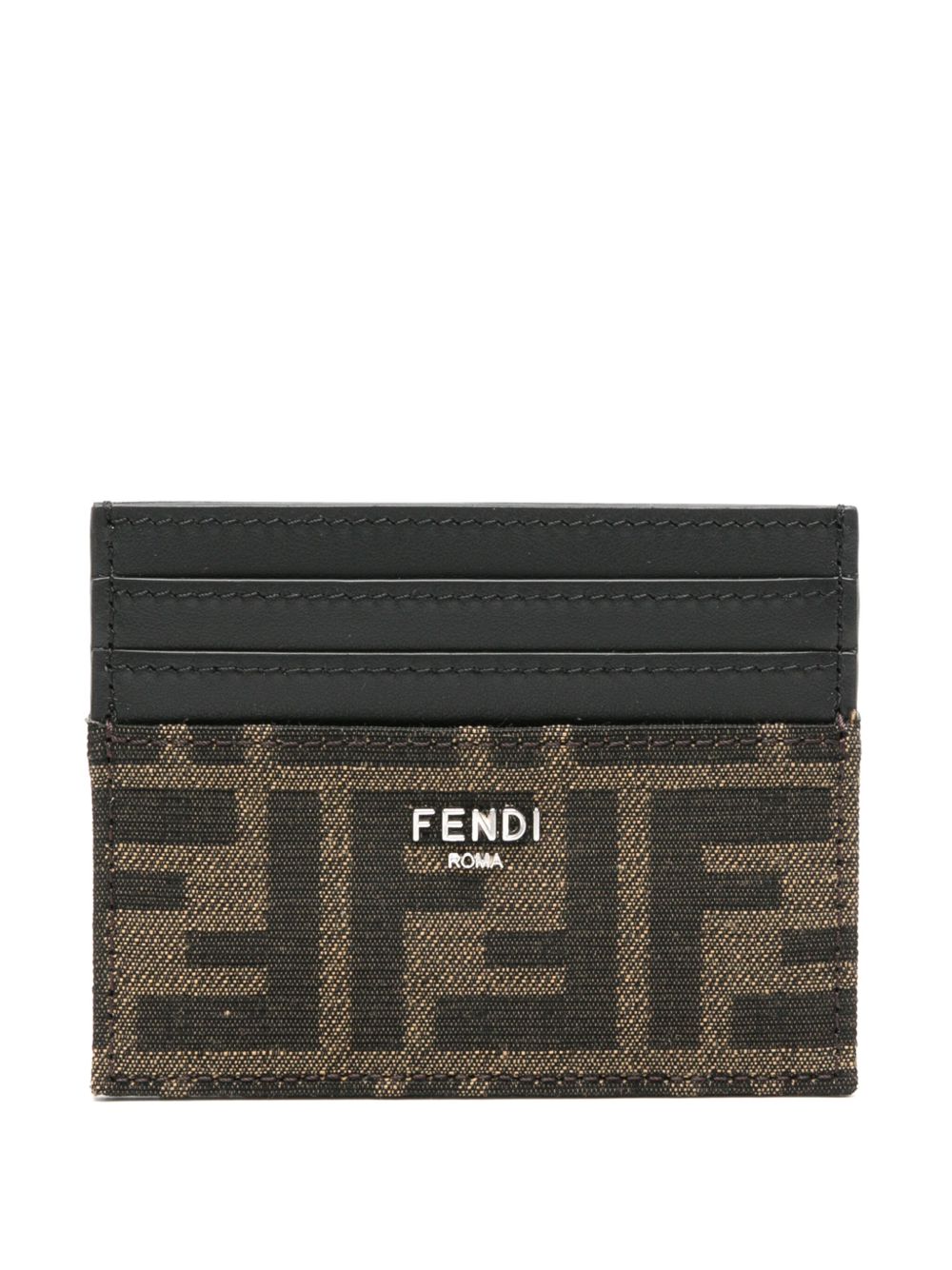 FENDI FF 提花皮质卡夹 - 褐色