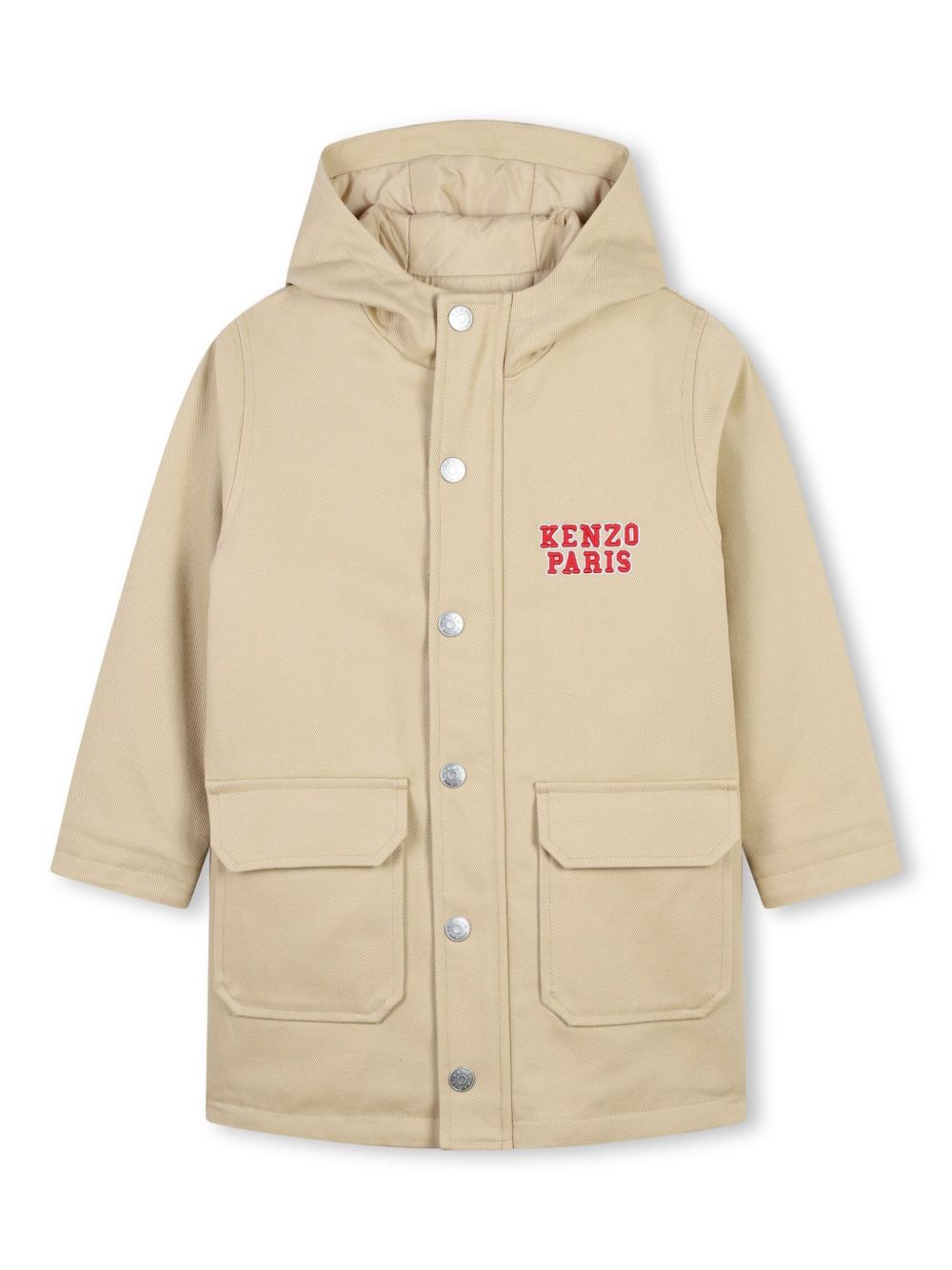 Kenzo Kids 刺绣棉斜纹布派克大衣 - 中性色