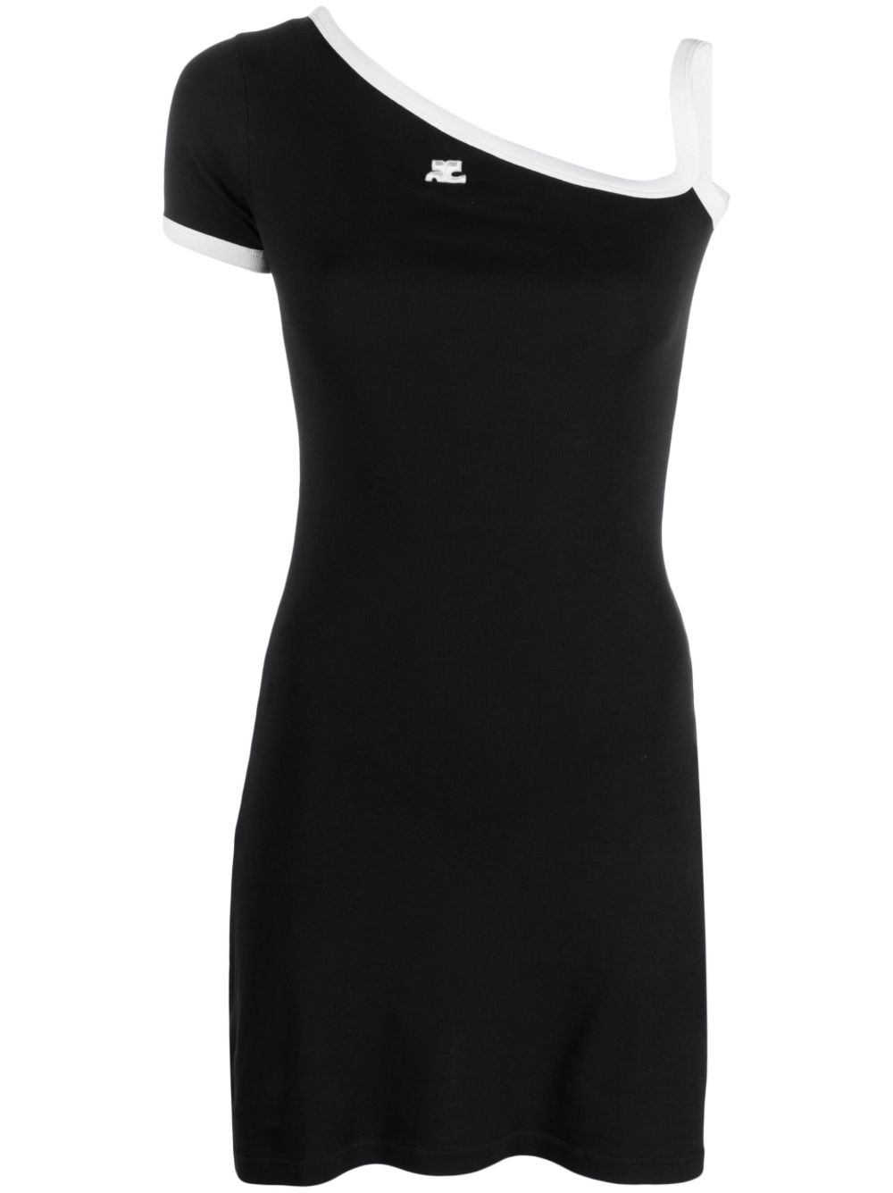 Courrèges 刺绣logo不对称短款连衣裙 - 黑色