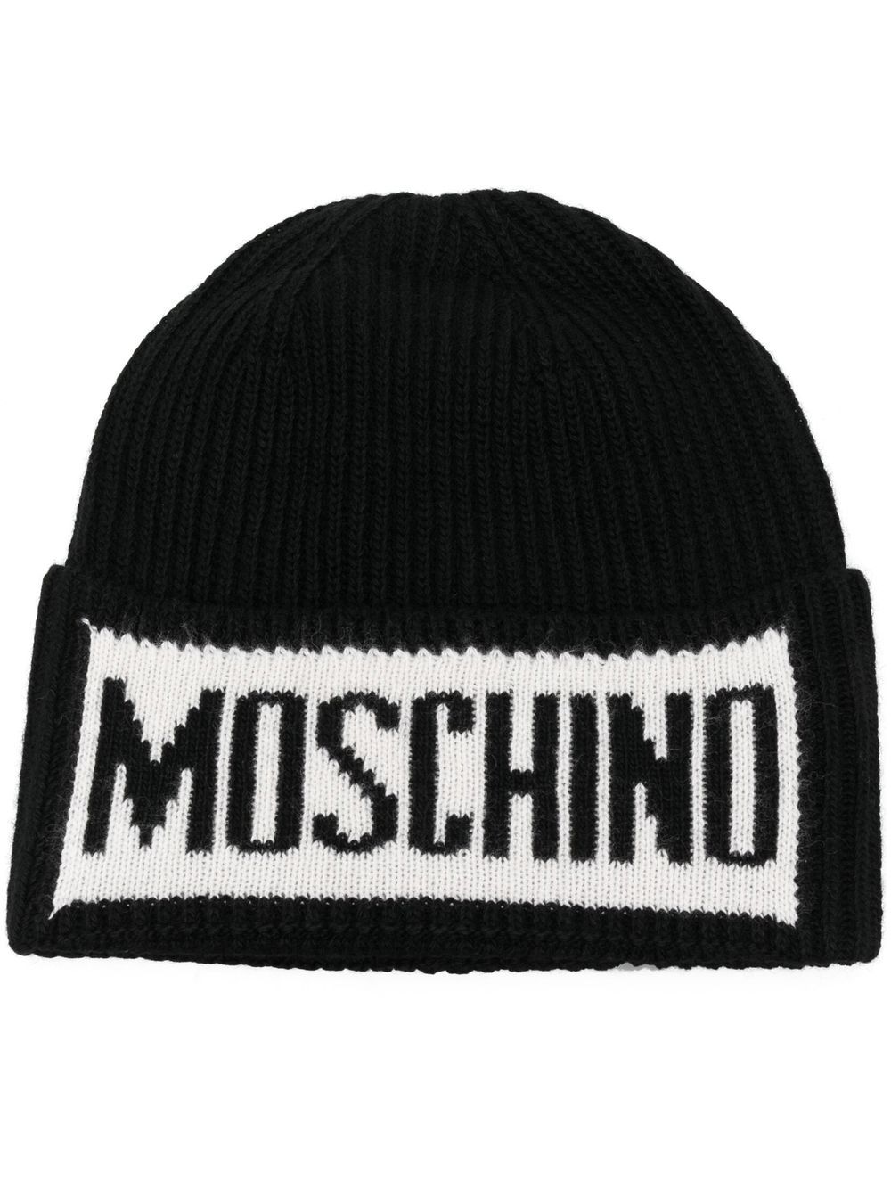 Moschino 莫斯奇诺 logo嵌花针织套头帽 - 黑色