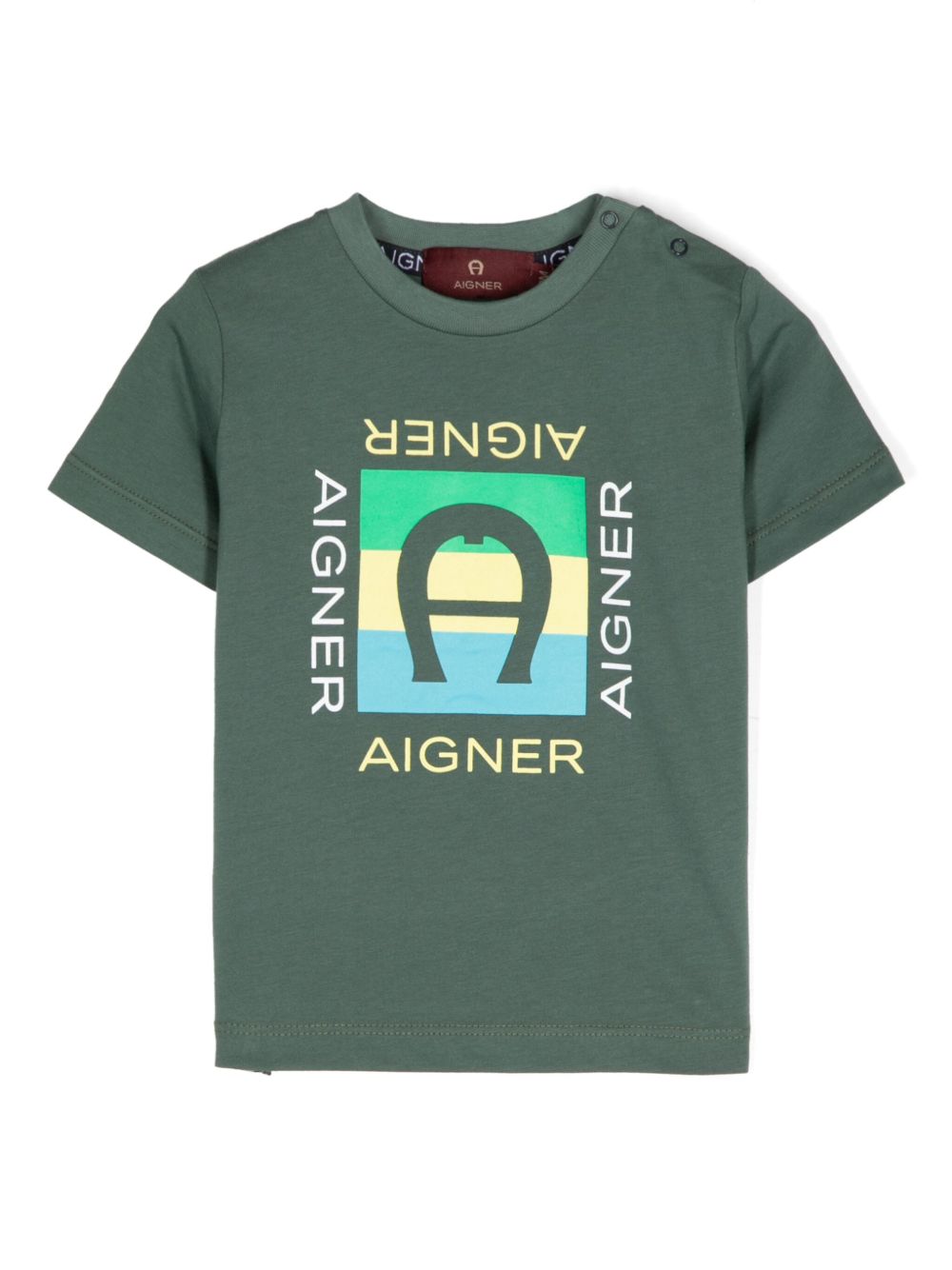 Aigner Kids logo印花T恤 - 绿色