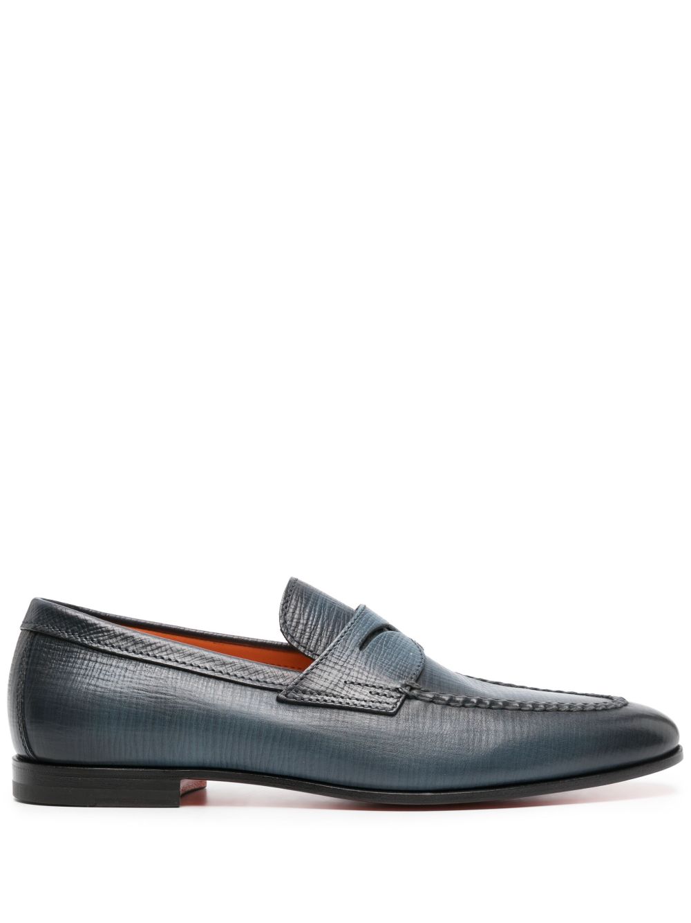 Santoni 纹理皮质经典乐福鞋 - 蓝色