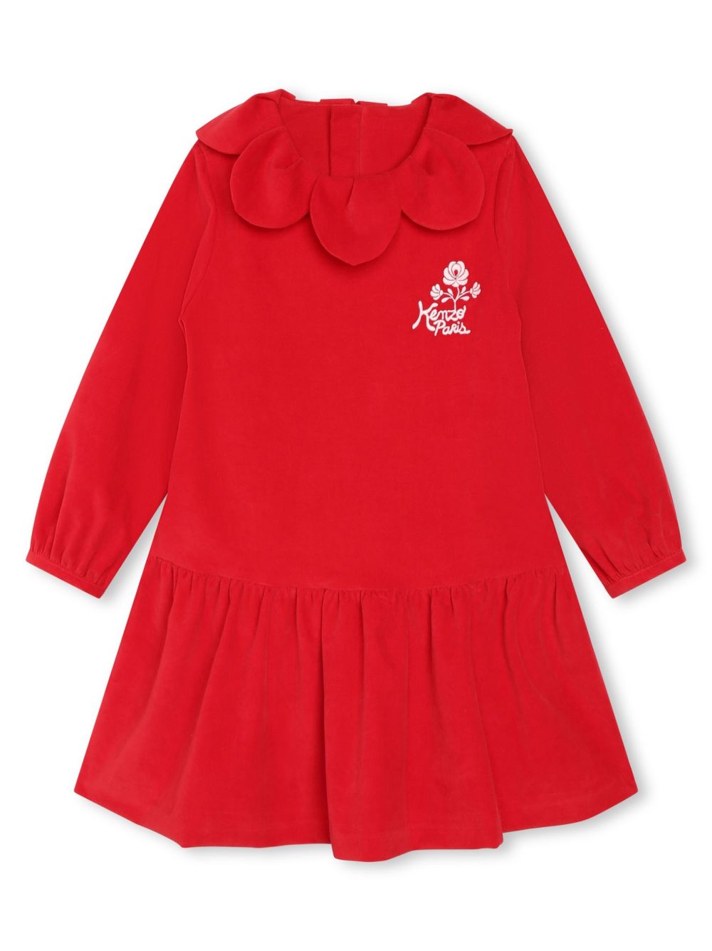 Kenzo Kids Festive 刺绣丝绒连衣裙 - 红色