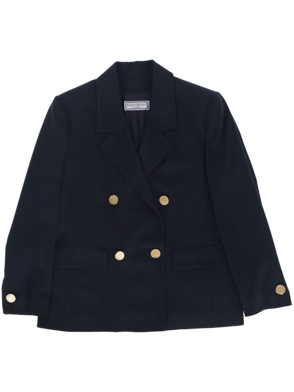 Saint Laurent Pre-Owned 双排扣羊毛西装夹克（1980年代典藏款） - 蓝色