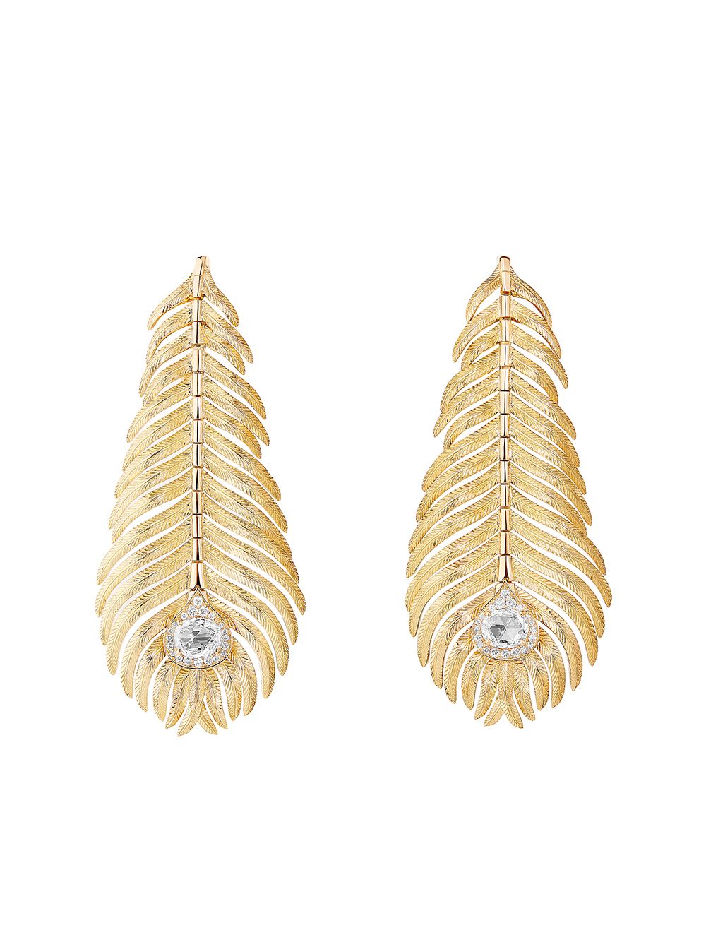 Boucheron Plume de Paon 18K黄金钻石吊饰耳环 - 金色