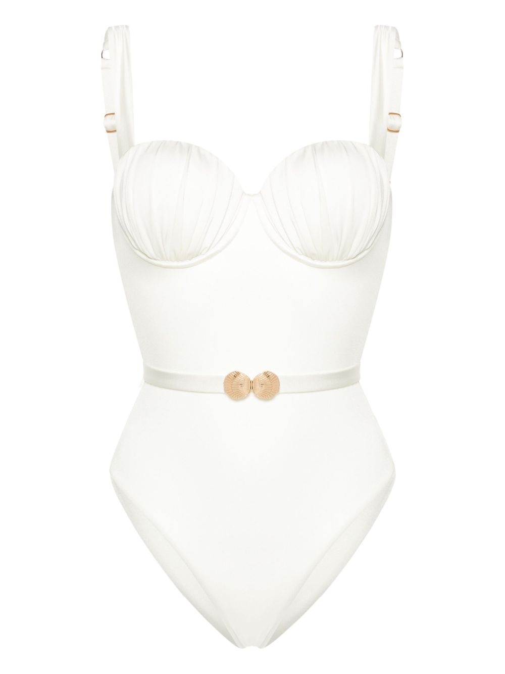 Noire Swimwear 束腰褶饰平台式连体泳衣 - 白色