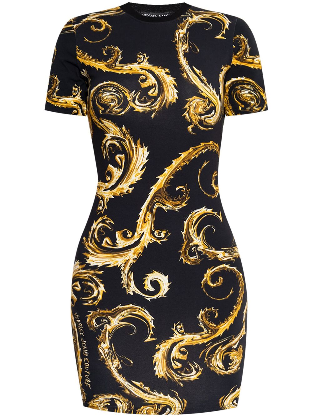 Versace Jeans Couture 巴洛克印花T恤式连衣裙 - 黑色
