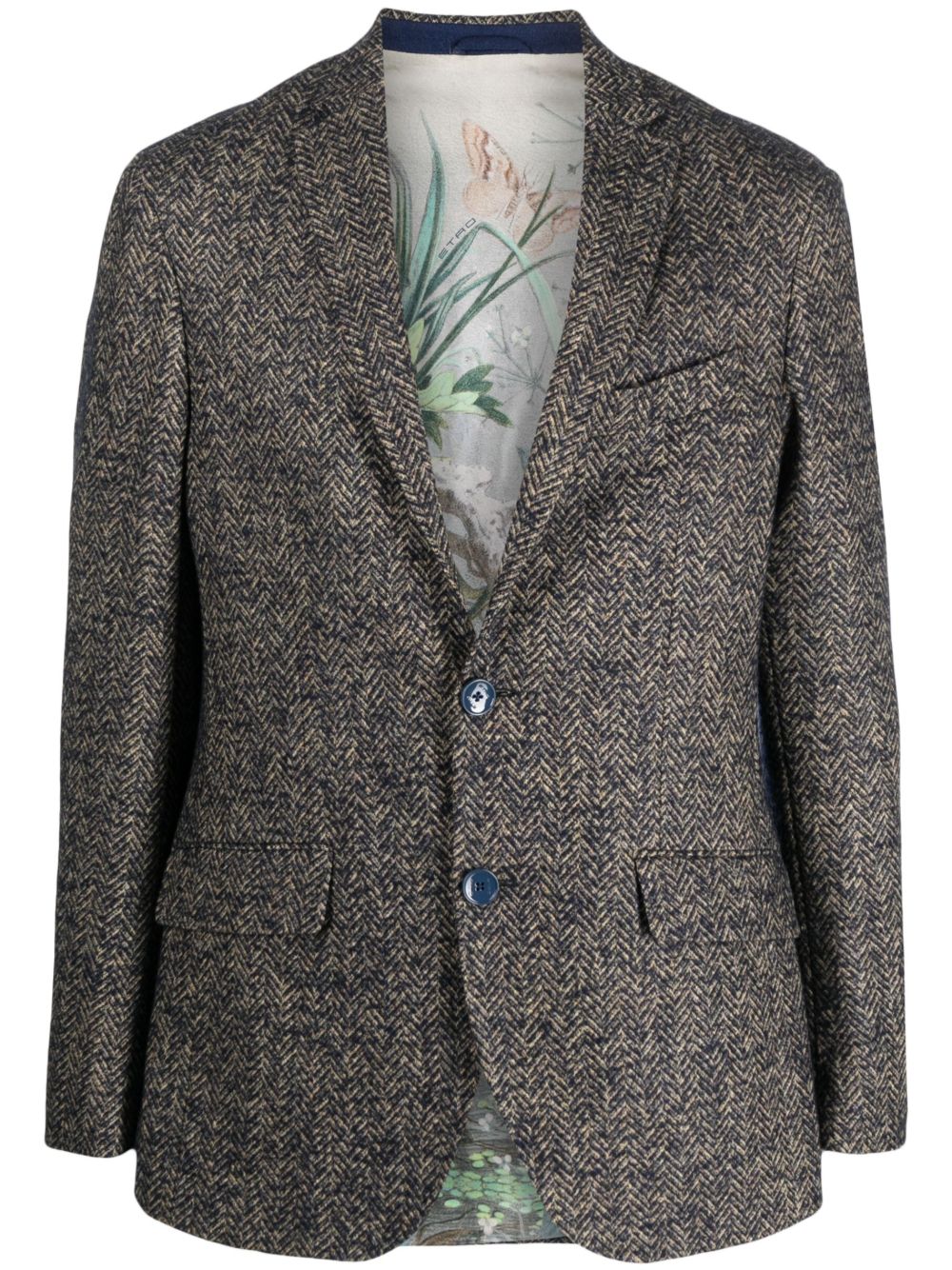 ETRO 人字斜纹针织单排扣西装夹克 - 蓝色