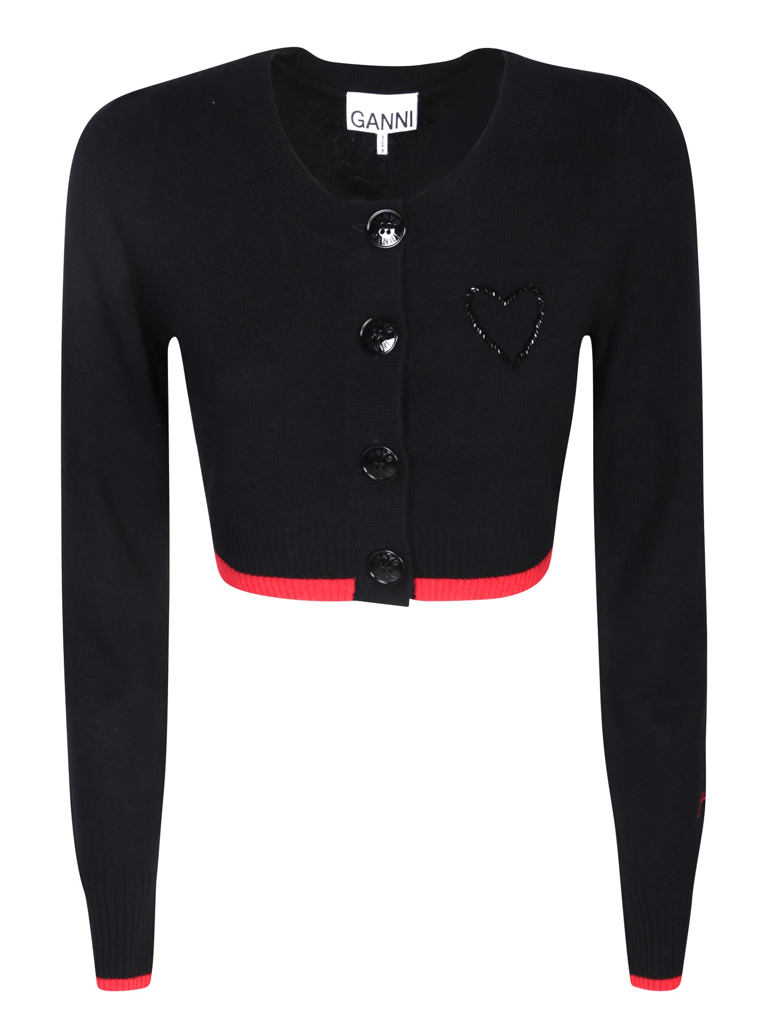 Ganni O-neck Black/red Cardigan