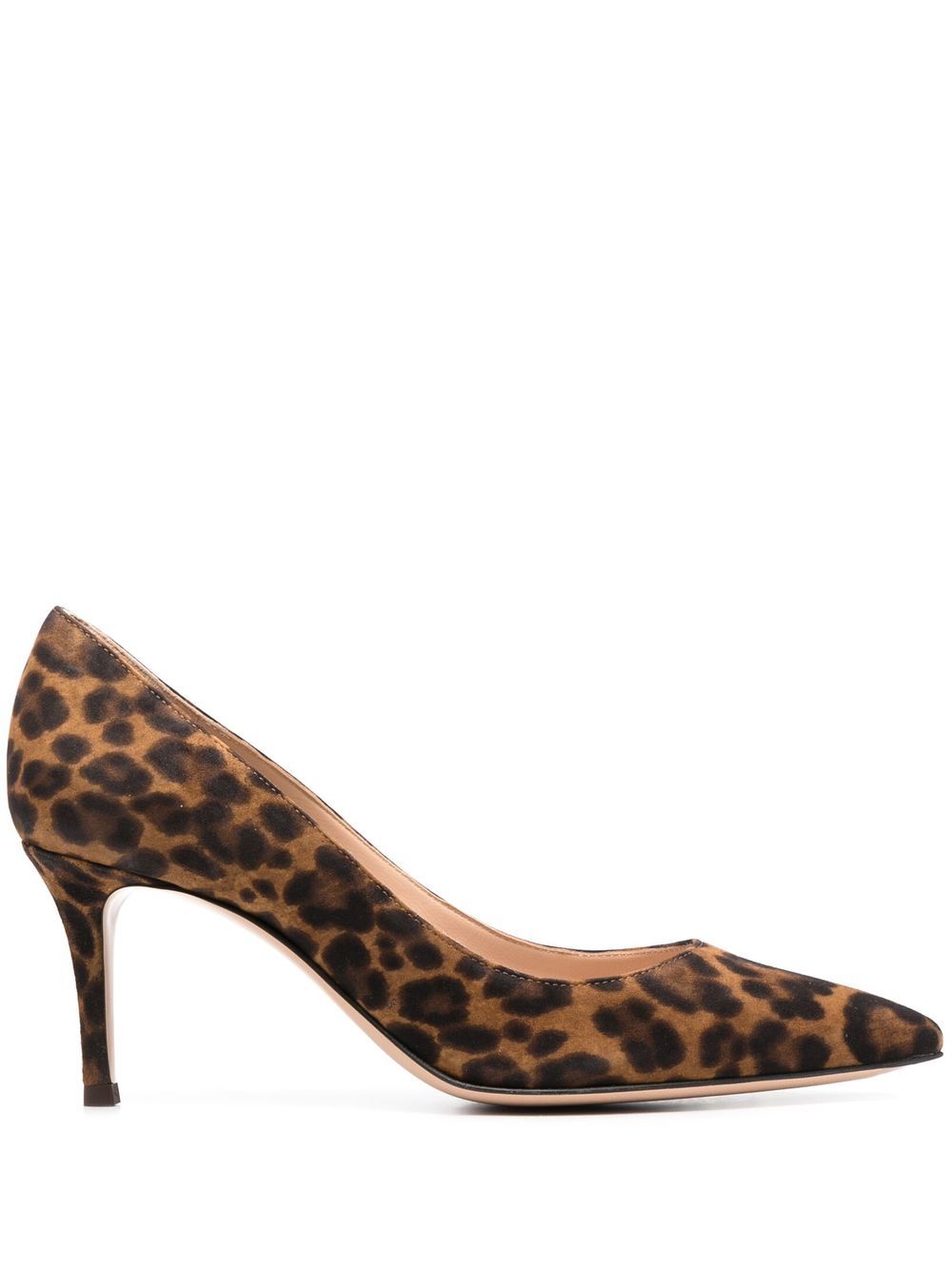 Gianvito Rossi 豹纹尖头高跟鞋 - 褐色