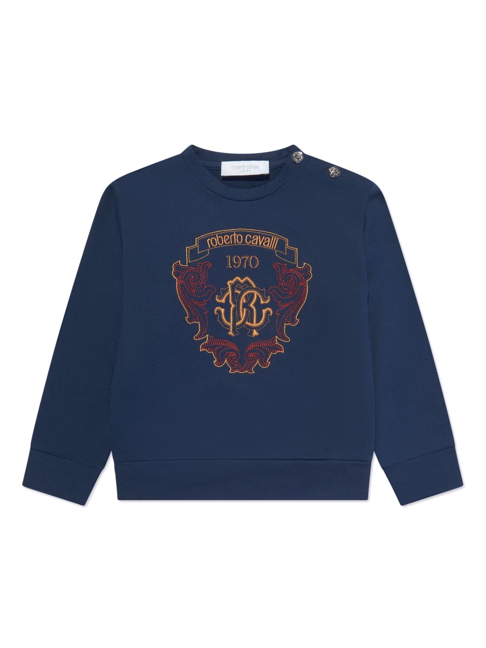 Roberto Cavalli Junior logo刺绣棉卫衣 - 蓝色