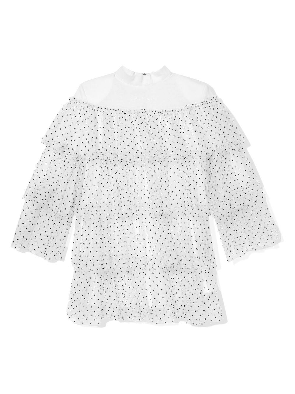 Balmain Kids 斑点印花分层式薄纱连衣裙 - 白色