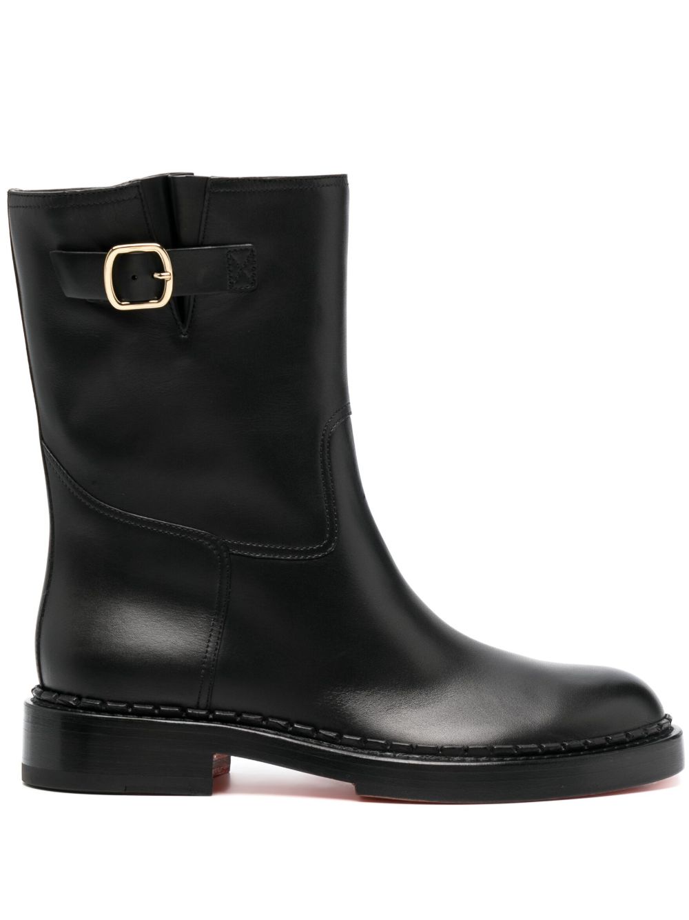 Santoni 拉链皮质及踝靴 - 黑色