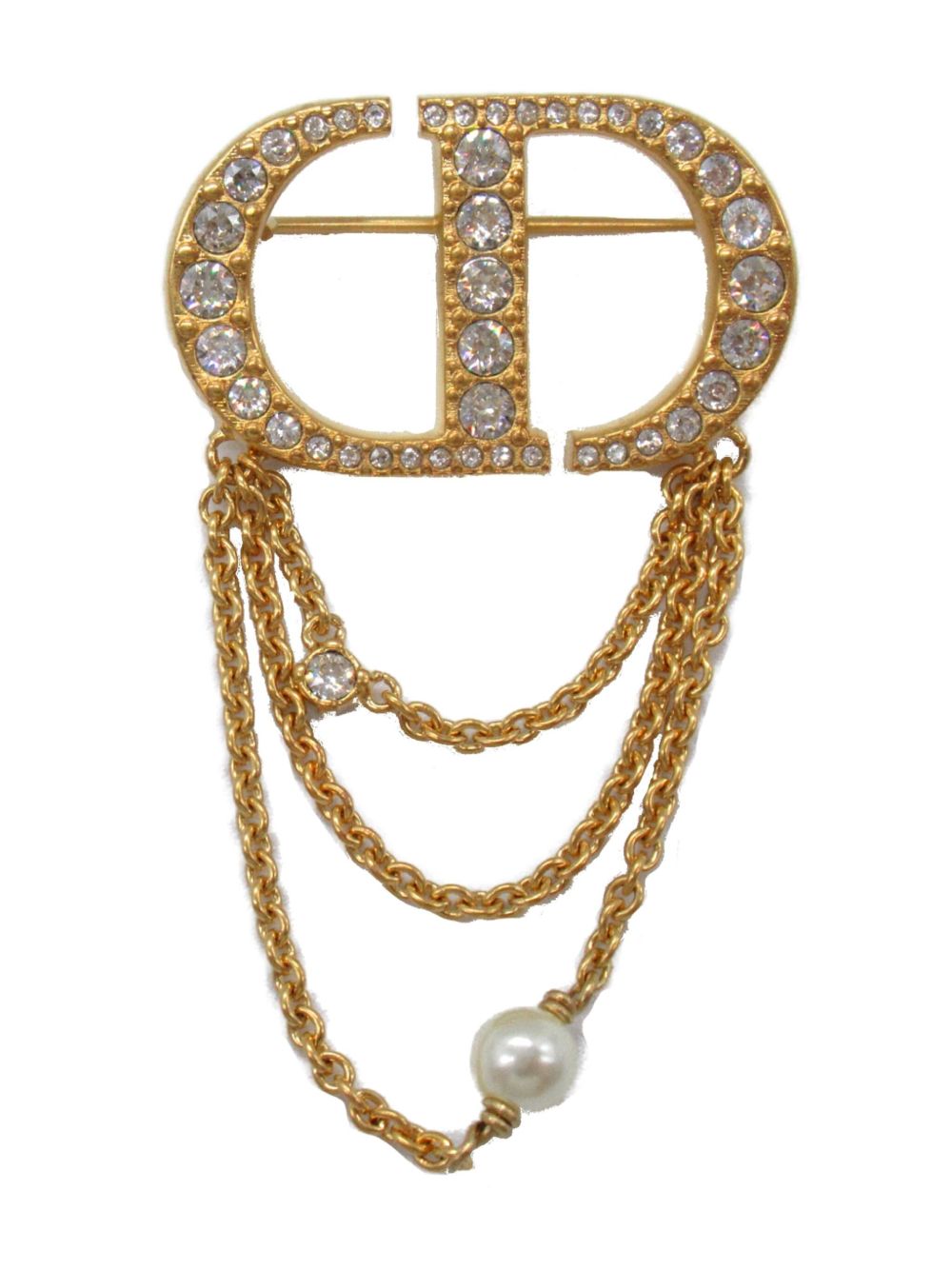 Christian Dior Pre-Owned CD 晶饰胸针（2020年代典藏款） - 金色