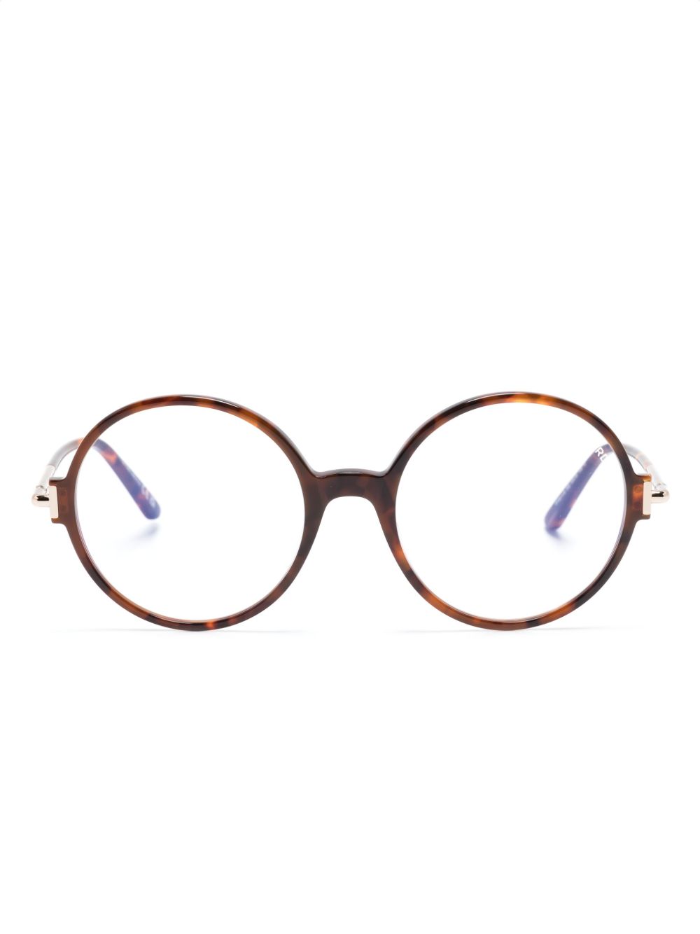 TOM FORD Eyewear 玳瑁纹效果圆框眼镜 - 褐色