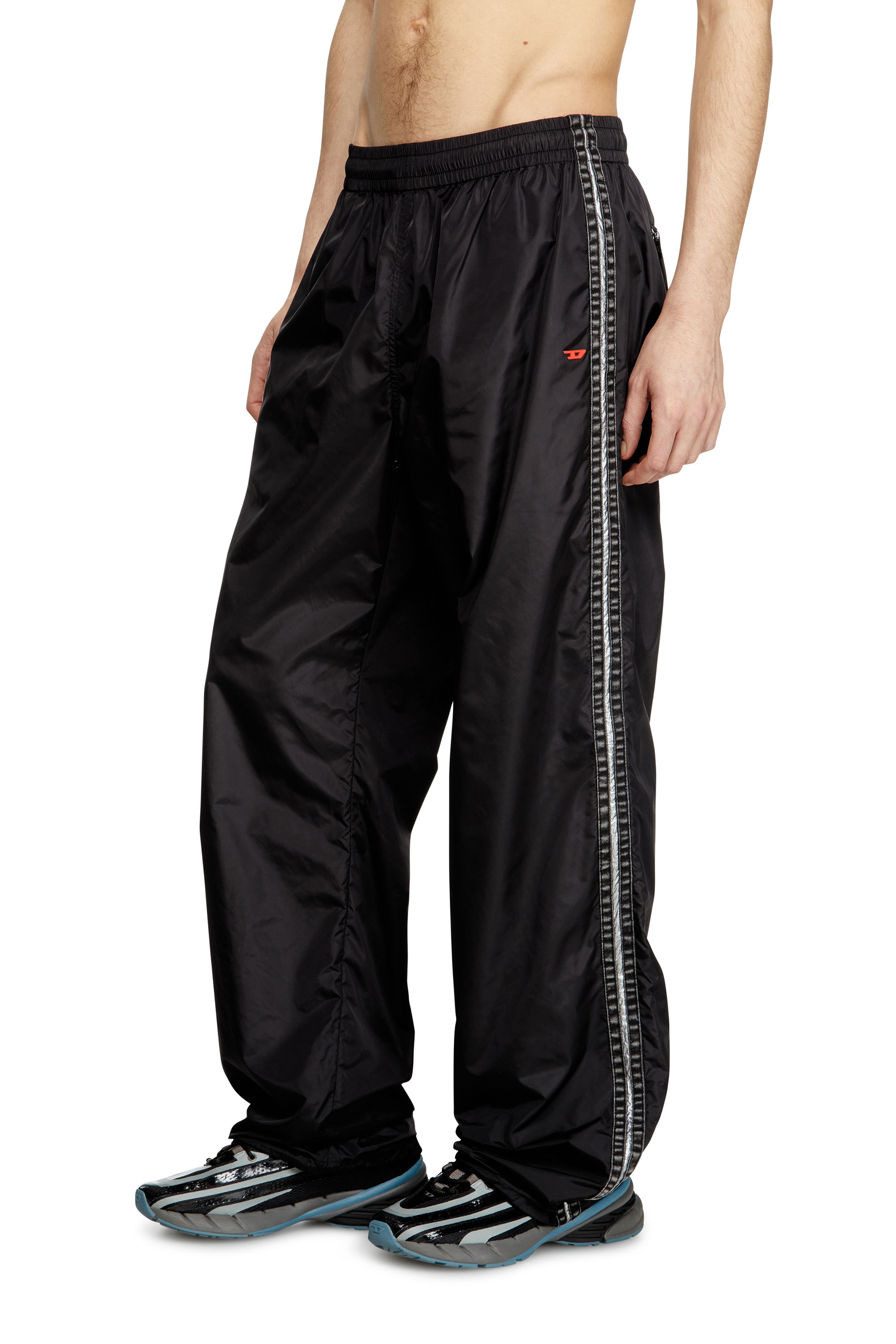 Diesel - Nylon track pants with side bands - Pants - Man - Black