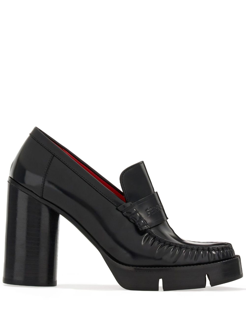 Ferragamo logo凹面压花皮质莫卡辛鞋 - 黑色