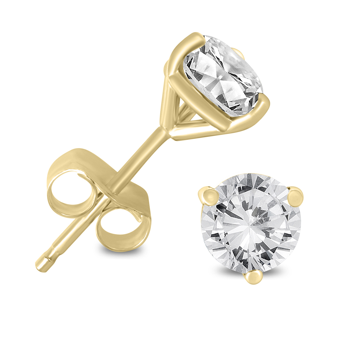 1 Carat TW Certified Martini Set Round Diamond Solitaire Earrings in 14K Yellow Gold (I-J Color, I1-I2 Clarity)