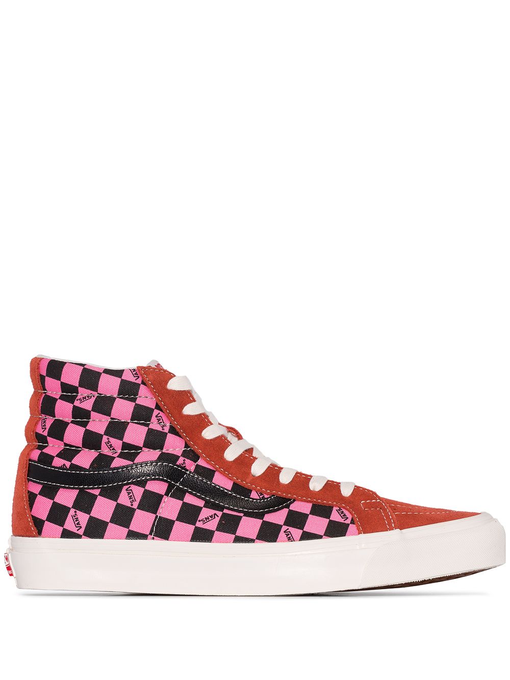 Vans SK8 多色格纹高帮板鞋 - 红色