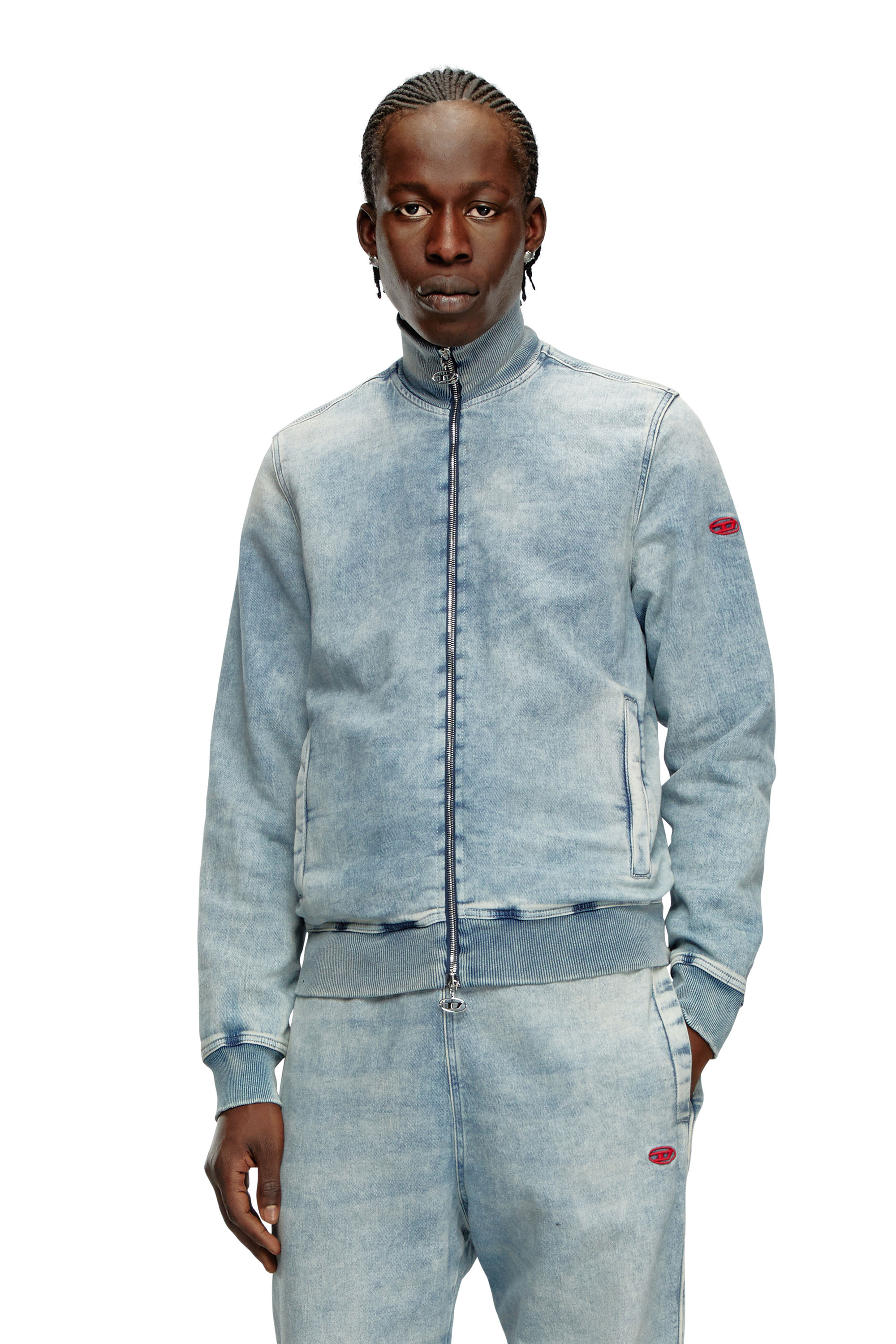 Diesel - Zip-up sweater in Track Denim - Sweaters - Unisex - Blue