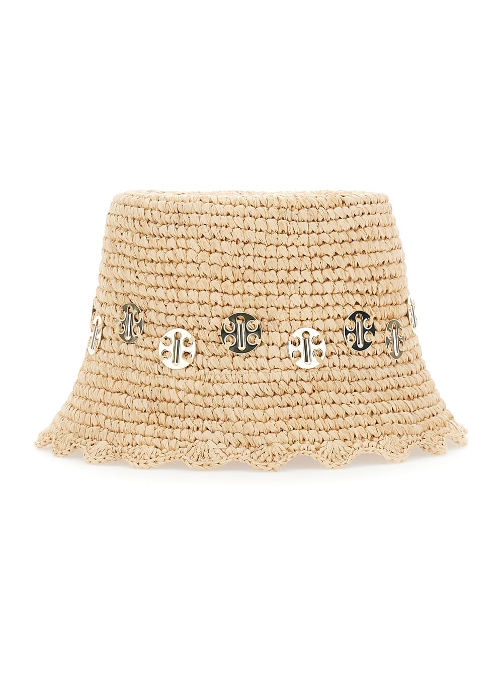 Paco Rabanne autres Beige Hat With Metallic Embellishments In Raphia Woman