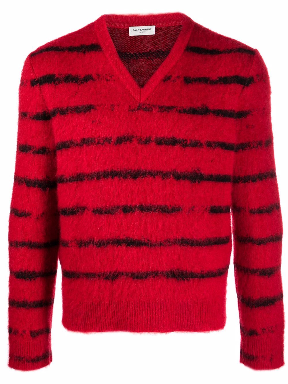 Saint Laurent 拉绒针织条纹毛衣 - 红色