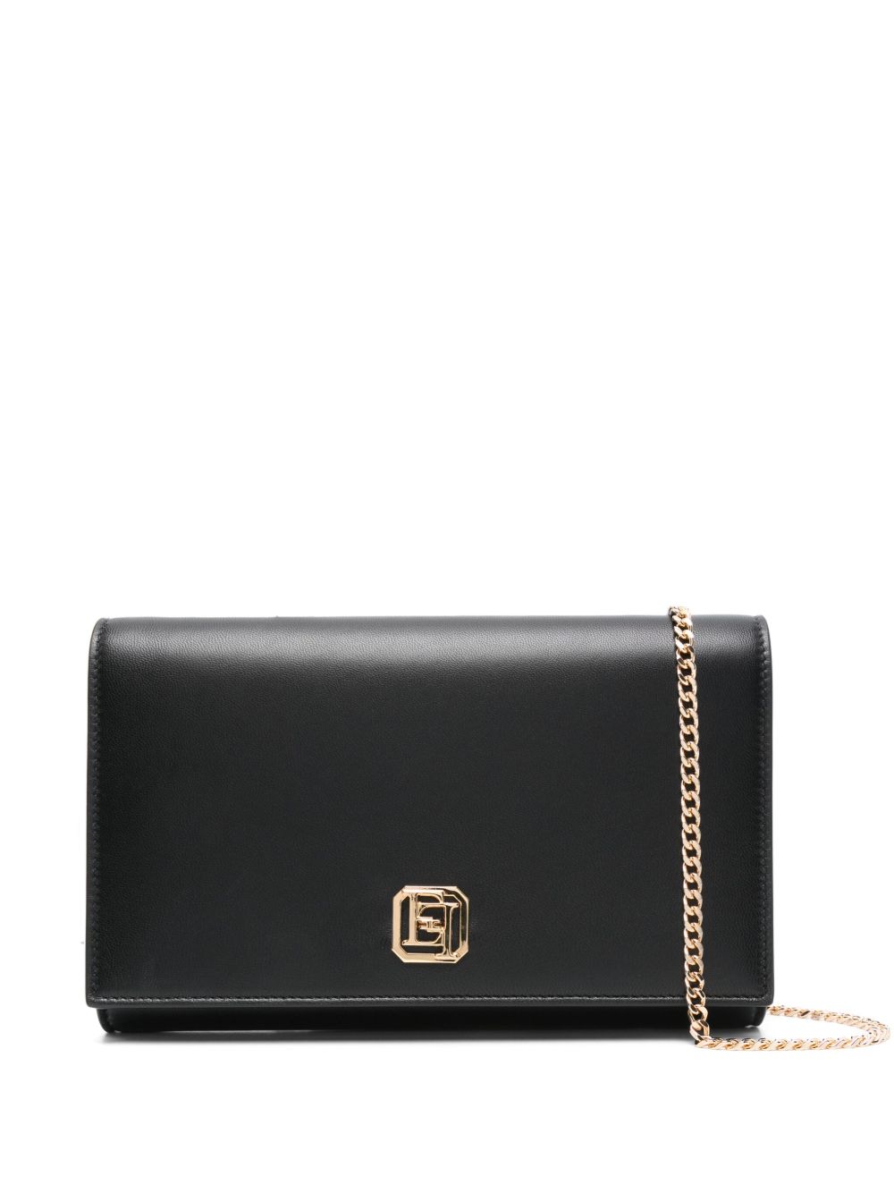 Elisabetta Franchi logo turn-lock leather clutch bag - 黑色