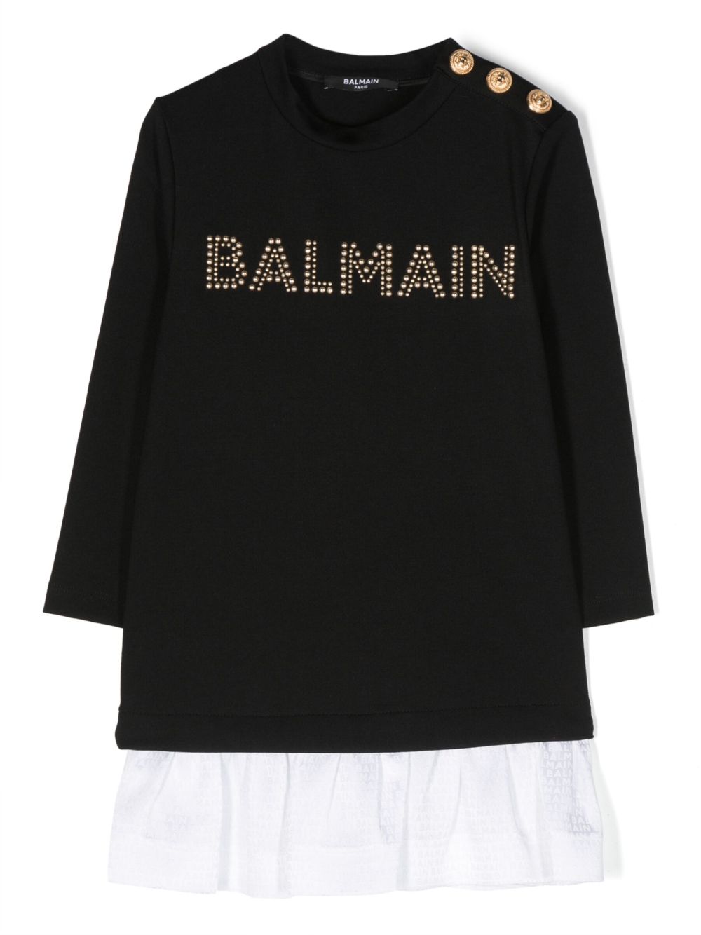 Balmain Kids logo缀饰卫衣式连衣裙 - 黑色