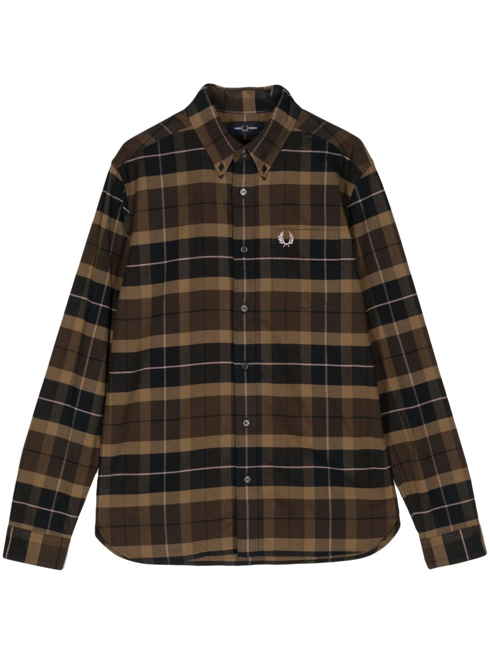 Fred Perry logo刺绣格纹衬衫 - 褐色